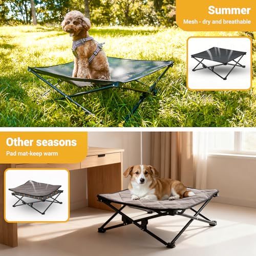 KingCamp Elevated Dog Bed for Medium Dogs, Outdoor Raised Cooling Pet Cot Bed with Washable Breathable Mesh & No-Slip Feet Perfect for Camping, Backyard, Indoor Use (Medium, Black) - size: 30.3"L x 30.3"W x 11.8"Th