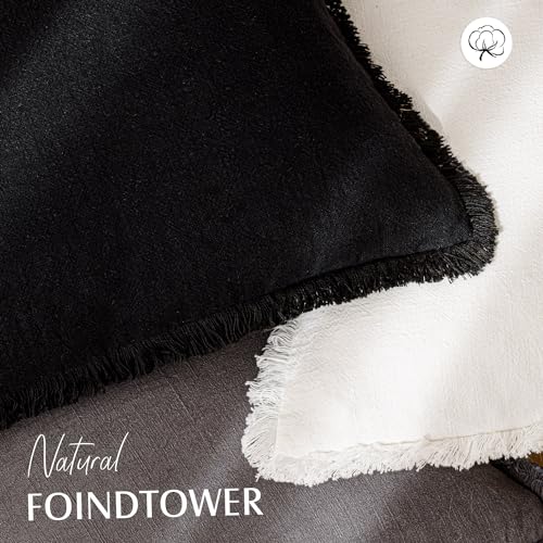Foindtower Decorative Linen Fringe Throw Pillow Covers Cozy Boho Farmhouse Cushion Cover with Tassels Soft Accent Pillowcase for Chair Sofa Bed Living Room Home Decor, 16×16 Inch, 1PC, Black - color: Black, size: 16" x 16" (Pack of 1)