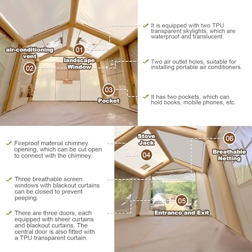 SENLEETO Inflatable Tents for Camping, Large Inflatable Camping Tent with Hand Pump, Easy Setup Tents for 4-6 People, Portable Glamping Tent - size: 157.5 inch*118.1 inch*86.6 inch/10-12 People