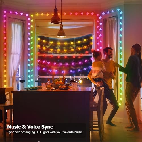 16.5ft Star String Lights, 33 LED RGB Color Changing String Fairy Lights, Smart APP & IR Remote Control, 200+ Scene Modes for Bedroom Backdrop Indoor Outdoor Christmas Decorations - size: Star - 16.5ft