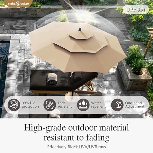 Sophia & William 10ft 3 Tier Auto-tilt Patio Umbrella,Wind Resistent,Outdoor Patio Umbrellas Double Vented Umbrella with Crank for Pool Garden Backyard, Beige - color: Beige