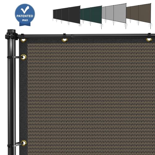 E&K 6'x12' Outdoor Privacy Screen Fence Panel Freestanding Backyard Patio Privacy Pool Fencing Temporary Garden Dog Fence with Iron Poles and Rails (Brown) - color: Brown, size: 0 6'x12'