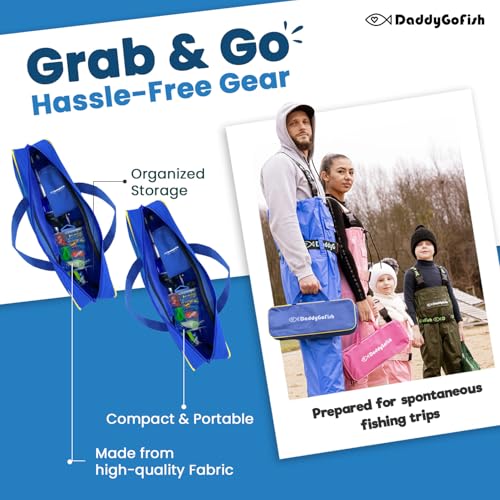 DaddyGoFish Kids Fishing Pole - Rod Reel Combo Tackle Box Starter Set - First Year Small Dock Gear Kit for Boys Girls Toddler Youth Age Beginner Little Children Junior Anglers - color: 2 Pack- Blue + Blue (Complete Set), size: 5ft
