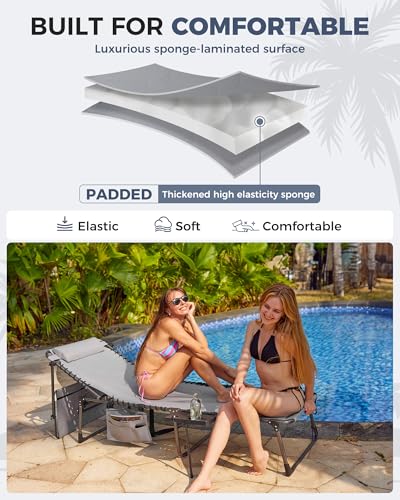 KingCamp Oversized Padded Chase Lounge Chairs, Extra-Wide Folding Tanning Chair Adjustable 5-Position 400lbs Heavy Duty Lounger with Double-Layer Oxford Canopy Shade for Outdoor Beach Patio Sun Pool - color: Canopy Oversize Grey-1 Pack