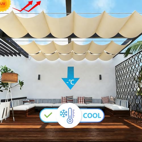 Retractable Waterproof Wave Sun Shade Canopy Pergola Cover Shade Sail Awning 4' x 8' for Outdoor Patio Porch Garden Deck Backyard Cream