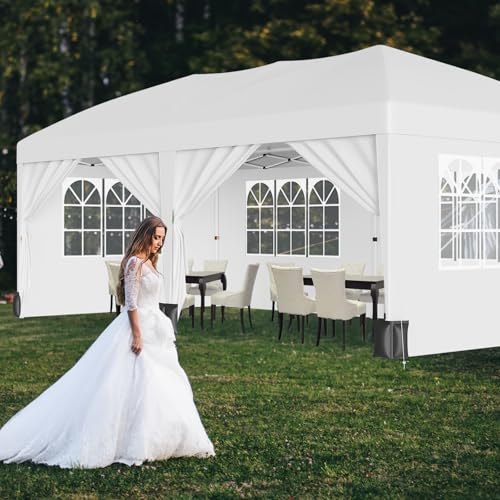 10x20 Pop Up Canopy with 6 Sidewalls, Waterproof Outdoor Wedding Gazebo Canopy with Removable Side Walls & 6 Sandbags, Ideal for Weddings, Parties, Backyard Events, Trade Shows - color: white
