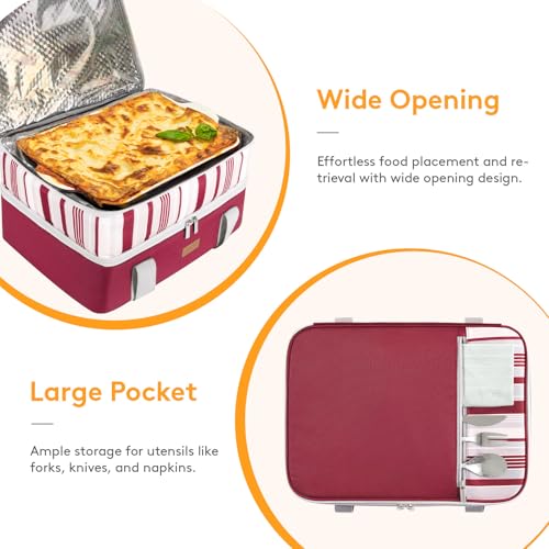 LUNCIA Insulated Double Decker Casserole Carrier, Lasagna Lugger Tote Keeps Food Hot or Cold, Thermal Lunch Bag for Potluck Parties, Picnic and Cookouts, Fits 9" x 13" Baking Dish, Red - color: Red, size: 15.7 x 11.4 x 8.3inch
