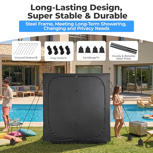 EighteenTek® Shower Tent, 2-Room Changing Room, Outdoor Shower Enclosure, Privacy Canopy Shelter with Floor & Doors, Waterproof & Lightweight, Toilet Tent Bathroom for Courtyard, Pool, Photoshoot - color: Black, size: 81"l X 43"w X 81"h