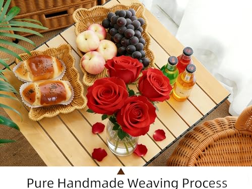 2Pack Wave Shaped Woven Dining Basket Imitation Rattan Fruit Baskets Shaped Picnic Basket Fruit Basket Table Tray Suitable for Family Gatherings Outdoor Camping and Gift Giving - size: 2