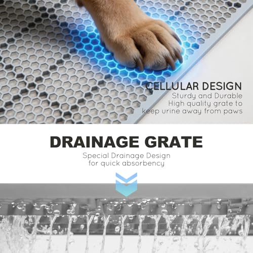 HQ4US 4LEGS Dog Grass Pad with Foldable Dog Litter Box High Walls & Grate, 2PCS Odor Free Artificial Grass for Dogs Potty Pee Pad Holder Tray No Assembly Waterproof Easy Clean Portable for Travel