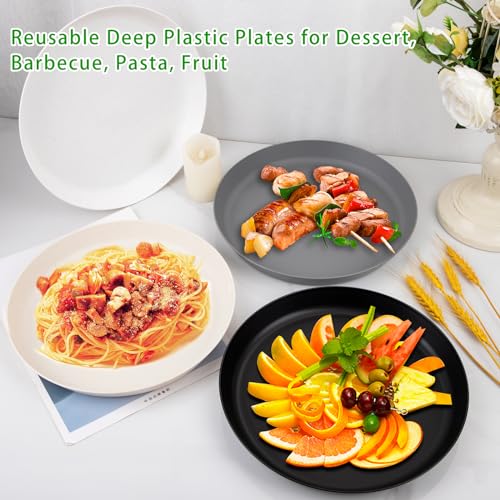 ejonirinjonir EI 16pcs Wheat Straw Dinner Plates Set,Unbreakable Plastic Plates,Reusable Lightwight Plastic Plate,Party Plate for Halloween,Family Dinners, Picnics, School-Black,White,Dark Grey,Beige - color: Four Color Wheat Straw Plates
