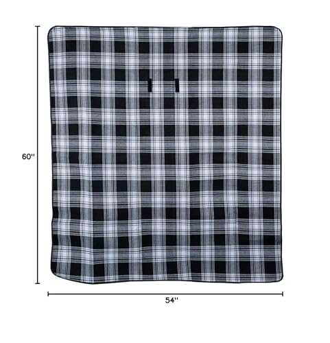 True Dine Picnic Blanket in Black Plaid, 4.5ft x 5ft (54in x 60in) Picnic Blankets Waterproof Foldable, Outdoor Gifts, Picnic Accessories, Set of 1