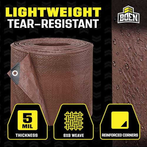 Multi-Purpose Large Tarp Waterproof Cover | Brown, 16' x 20' 5 Mil Thick | Rip Proof Tarps | Thick Weave Material, UV Resistant Great for Tarpaulin Canopy Tent, Boat, RV or Pool Cover - color: Brown - 5 Mil, size: 16' x 20'