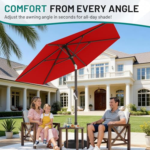 AreShark 7.5FT Patio Umbrella Table Market Umbrella with 6 Sturdy Ribs, Button Tilt/Crank Heavy-Duty Round Outdoor Umbrellas for Garden, Deck, Backyard,and Pool, Red - color: Red, size: 7.5FT