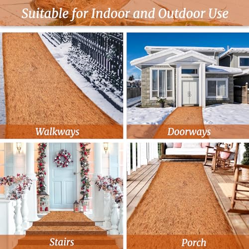 Riare 1 Pack 31 X 80 Inch No Slip Ice and Snow Carpet Mats- Natural Coconut Fiber Carpet for Walkway Safety, Winter Anti-Slip Coco Coir Carpet Runner for Outdoor Front Door Garden Hallway Porch Stairs