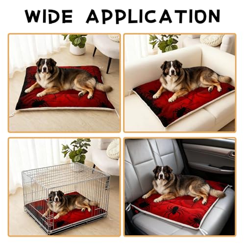 Nttopship Dog Cat Bed Mat Ultra Soft Fluffy Pet Bed Washable Fashion Dog Crate Beds Comfy Comfy Pet Sleeping Pad Suitable for Pet Raised Bed(30"x26",Red and Black Spider) - color: Red and Black Spider, size: Medium