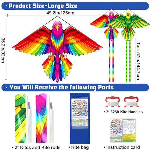 2 Pack Patriotic Eagle & Dragon & Butterfly Kite for Kids and Adults, Easy to Fly Huge Kites for Kids Ages 4-8 8-12 with 328FT String for Beach Park Easter Gift Outdoor Games and Activities - style: 2 Pack M-Eagle Kites