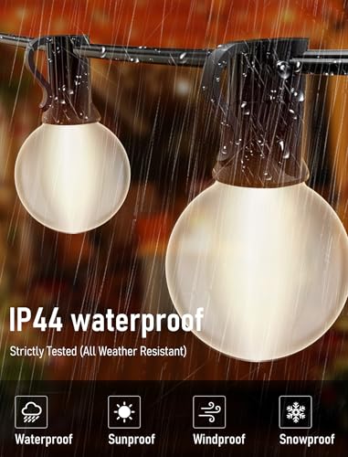 25FT Frosted White Lights G40 Globe Outdoor String Lights Patio Lights with 25 Frosted White Globe Bulbs - Black Wire - color: 25FT Frosted Black, size: 25 Feet