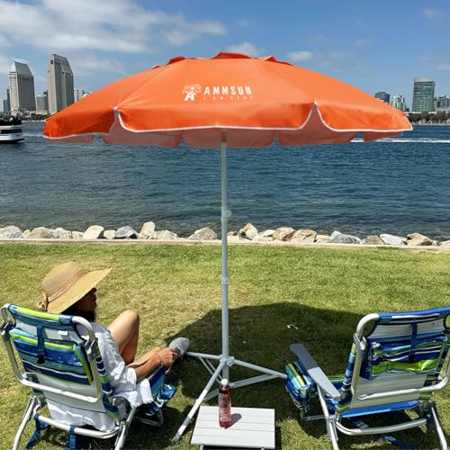 AMMSUN Shade Umbrella, Premium Portable Umbrella with Stand, 6.5ft Lightweight Free Standing Canopy for Sporting Games, Adjustable Instant Sun Protection and Easy to Carry, Orange - color: Orange