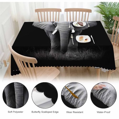 Elephant Dinner Table Cloths Tablecloth Animal Elephant Black Decorative Tablecloth for Rectangle Tables 52"X70", Heavy Duty Table Covers for Kitchen Patio Banquet - color: Elephant