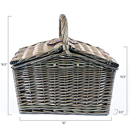 PICNIC TIME Piccadilly Picnic Basket for 2, Romantic Vintage English-Style Wooden Basket, Complete Deluxe Service for Two with Fully-lined Interior and Double-lid Design, (Anthology Collection) - color: Gray