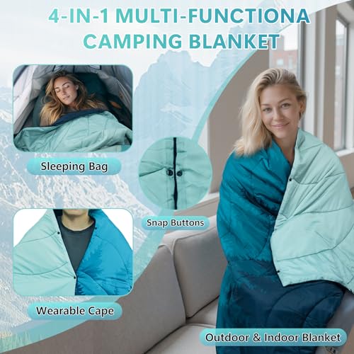 Camping Blanket, Waterproof Outdoor Blankets for Sleeping Packable Ultralight Puffy Camping Quilt for Hammock Hiking Picnic Stadium Beach Cold Weather 55"x78.8" - color: Cyan Mountain Blanket