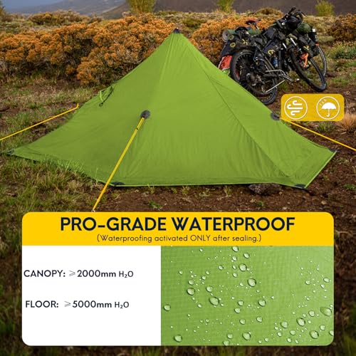 LANSHAN Ultralight Tent 3-Season Backpacking Tent for 1-Person or 2-Person Camping, Trekking, Kayaking, Climbing, Hiking - color: Pro 1-person, green