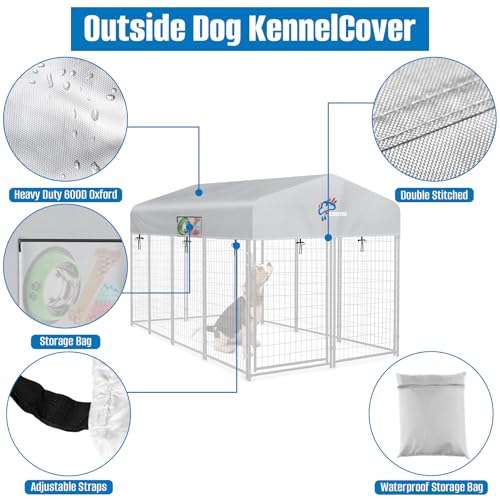 SIRUITON 4.2x4FT Outdoor Dog Kennel Replacement Cover, Heavy Duty 600D Oxford Fabric with Sun/Rain Dog Play Pen Top Covers Sun Shade Specialized,Snowproof,Sun( Cover Only) - color: Silver, size: 4.2x4FT