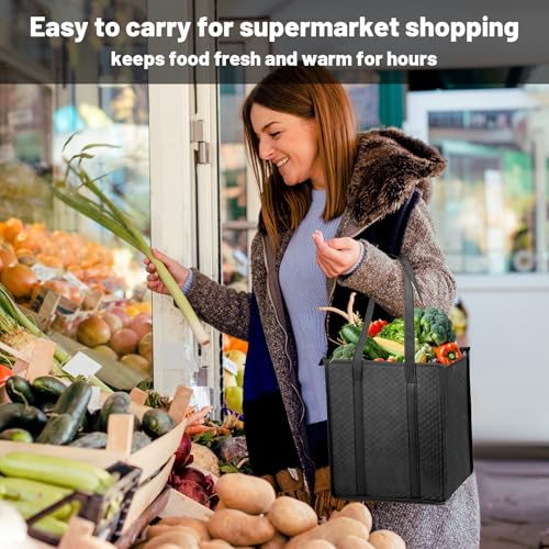 Insulated Grocery Bags with Zippered top Frozen Food Shopping Groceries Travel Insulated Tote Cooler Thermal Bags - color: Black