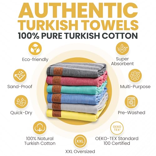 Gold CASE LYCIA Turkish Beach Towel Set of 6 – 100% Cotton Turkish Beach Towels Bulk 70 x 38'' – LYCIA Oversized, Quick Dry & Sand Free Beach Towel – Lightweight Towels Set in Multi Color Tones - color: Multicolor-1, style: Beach-Bath Towel Set