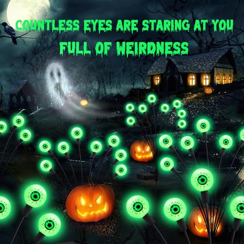 ASMAD Scary Solar Eyeball Lights, Waterproof Swaying Firefly Path Lights for Outdoor/Halloween Decorations/Garden/Yard/Patio/Party Decor, Green Eyeball, 4 Pack, 32 LEDs - color: Halloween Decor Lights 4Pack-32LEDs