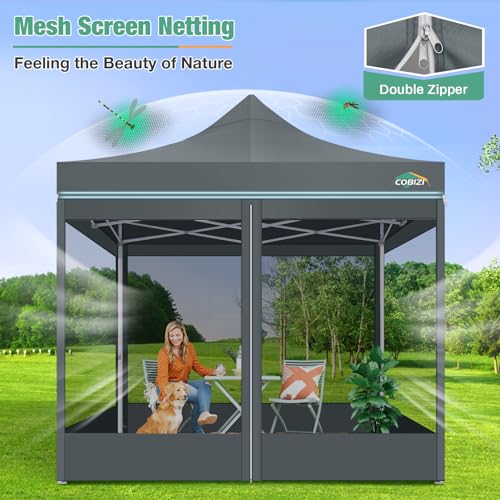 COBIZI 10x10 Canopy Tent, Heavy Duty Pop up Canopy with Sidewalls, Waterproof Easy Set up Tent with Mosquito Netting, Outdoor Instant Screen Tents for Parties, Wedding, Backyard with Carry Bag, Gray - color: Light gray, size: 10x10ft