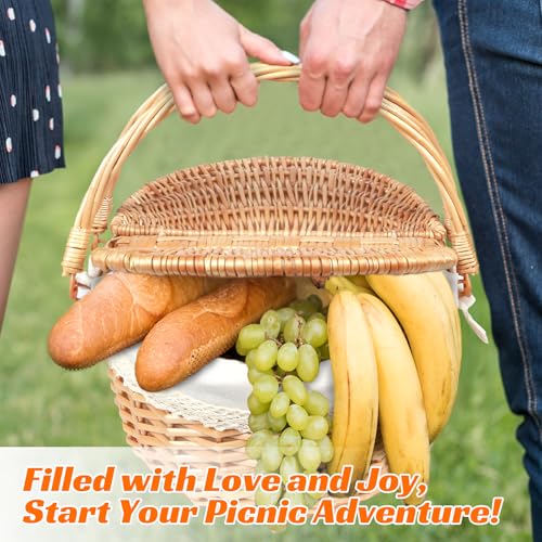 Hap Tim Wicker Picnic Basket for 2 with Lid - Unique Gifts Ideas for Couple, Engagement, Wedding, Bridal Shower, Family, Christmas - White Elephant Gifts for Adults(Y2408B-1)