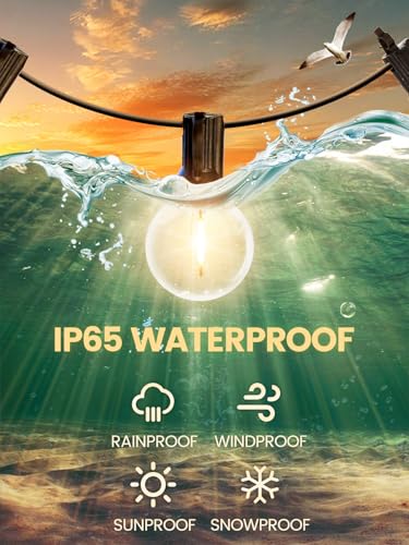 Outdoor String Lights with Remote 50FT - Dimmable Patio Lights with Waterproof G40 LED Globe Bulbs, Connectable Shatterproof Hanging Lighting for Outside Bistro Garden Backyard Deck Decor - color: G40-Globe Bulb, size: 50ft With Remote