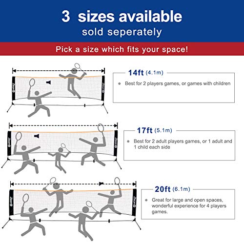 Portable Tennis Net,Stainless Steel Poles Badminton Net Set Adjustable Height Nylon Net with Carry Bag, for Kids Volleyball, Pickleball,Soccer, Indoor, Outdoor Court, Backyard, Beach, Driveway - size: 13.5 FT