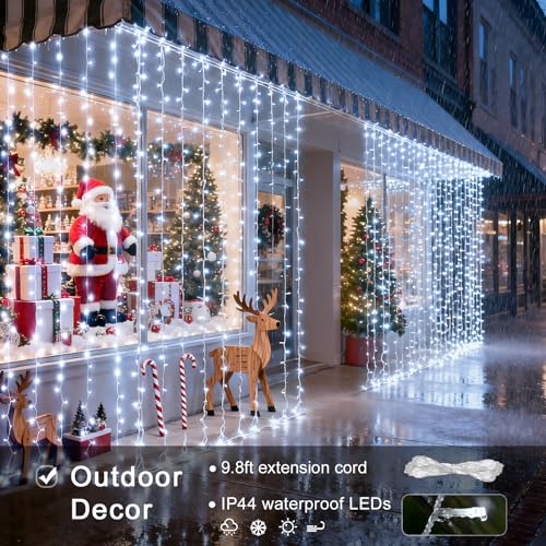 JMEXSUSS 9.5x29.5ft Curtain Lights Indoor Outdoor Decor with Remote, 900LED White Christmas Lights Plug in, Hanging String Lights for Bedroom, Wall, Window, Patio, Garden, Wedding, Reception, Backdrop - color: White, size: 900 LED