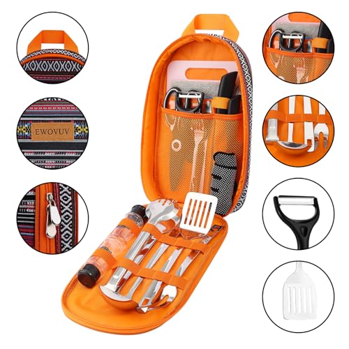 Camping Cooking Utensils Set- Camping Essentials Cookware Accessories Gear Must Haves Camper Tent Camp Kitchen Rv Gadgets Outdoor Stove Portable Picnic Gifts for Women BBQ Stuff - color: National style