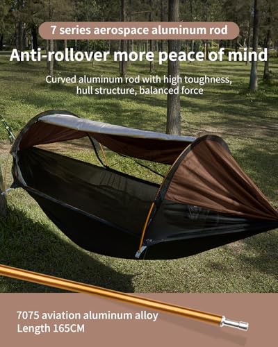 Camping Hammock Tent with Mosquito Net and Sunshade, Extra Large for 2 Person, Lightweight Hanging Hammocks Tree Straps, Bivvy Ground Tent for Outside, Hiking, and Travel - color: Hammock-brown
