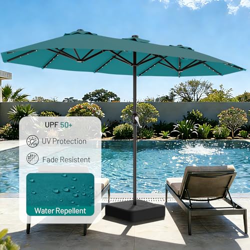 AreShark 13 FT Patio Umbrella with Solar Lights, Double-Sided Outdoor Table Umbrellas with Crank, Large Rectangular Market Umbrella for Porch, Lawn, Pool, Backyard, Lake Blue - color: Lake Blue, size: 6.5x13 Ft