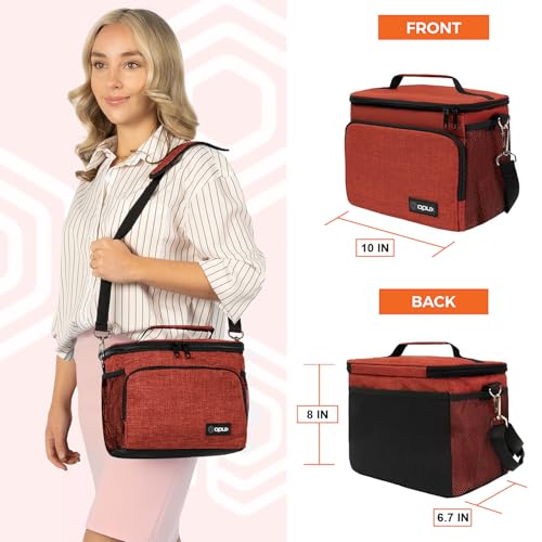 opux Insulated Lunch Bag for Men Women, Soft Lunch Box for Office Work School Picnic, Leakproof Lunch Cooler Bag with Shoulder Strap for Kid Adult Boy Girl, Medium Lunchbox Lunch Tote (Heather Red) - color: Heather Red, size: Medium
