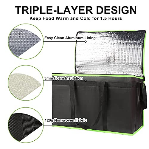 CIVJET 1-Pack Insulated Food Delivery Bag, XXX-Large Commercial Food Warmer for Delivery Drivers, Insulated Reusable Grocery Cooler/Hot Bags, Tote Bag for Shopping/Travel, Black with Green Edge - color: Black-green, size: 22 x 14 x 13 inches