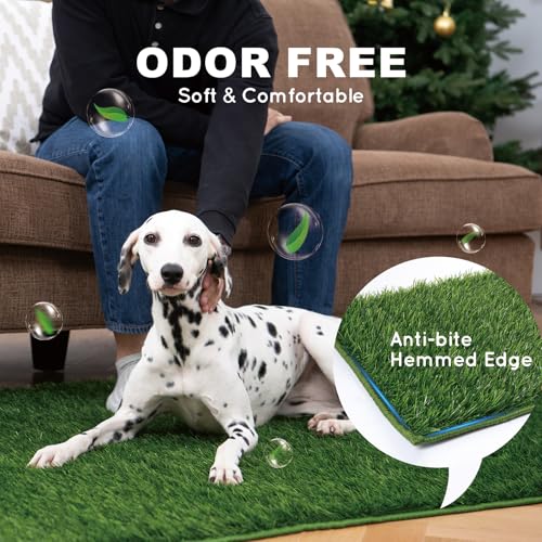 HQ4US 4LEGS Dog Grass Pad with Tray Small 23" x 16", Dog Puppy Litter Box with Odor Free Artificial Grass Pee Pads for Dogs Potty Tray with Hemmed Edge, Realistic for Indoor Balcony - size: Small(no Grate) for Dog＜ 19" Length