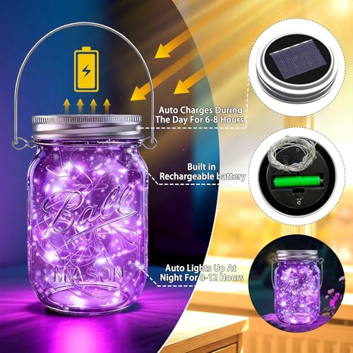 Mason Jar Solar Lights for Outside, 12 Pack 30LED Fairy Firefly Lights Mason Jar Solar Lids Outdoor Waterproof String Lights with Hangers(NO Jars) for Patio Garden Yard Lawn Decor(6 Colors) - color: 6 Mixed Colors