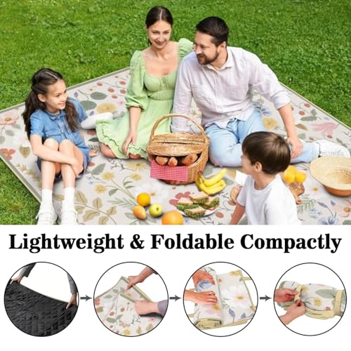 Picnic Blankets Waterproof Foldable Extra Large,80"x 80" Outdoor Beach Blanket Sandproof,3-Layer Lightweight Handy Mat Tote Picnic Camping Rugs for Outside Your Rv (Boho Strawberry Floral) - color: Picnic Blankets 11