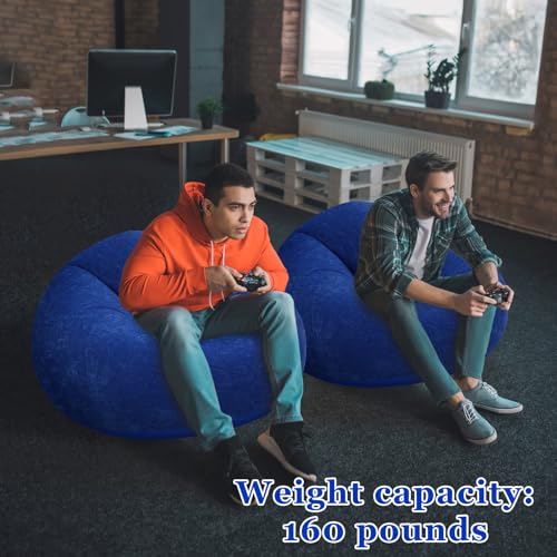 Realspring Inflatable Bean Bag Chairs Outdoor Blow up Camping Chairs Inflatable Lazy Sofa Folding Portable Bean Bag Loungers Couch for Movie Night(Dark Blue,2 Pcs) - color: Dark Blue
