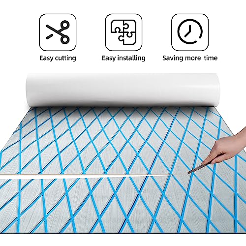 FOCEAN Boat Flooring EVA Foam Boat Decking Marine Mat Non-Slip Self-Adhesive Flooring Sheet for Motorboat Jon Boats Bass Boat Kayak RV Floor, 75''x 28'', Grey with Blue Lines - color: Grey With Blue Lines, size: 75"L x 28"W x 0.2"Th