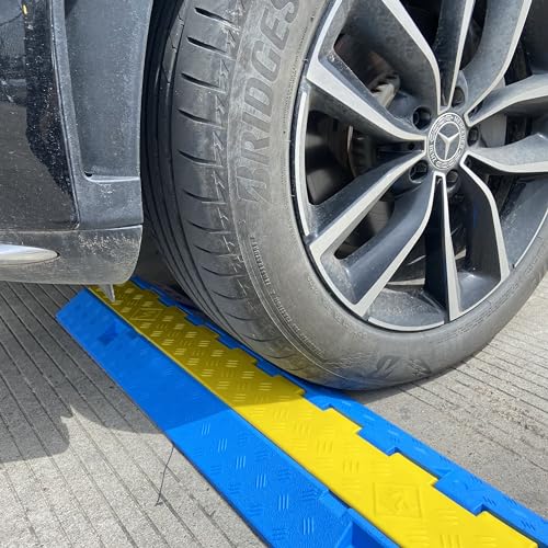 Bright Blue Rubber Cable Protector Ramp Cord Hose Wire Ramp 2 Channel Driveway Cable Protector Sidewalk Hose Cover Heavy Duty 11000lbs Capacity Traffic Speed Bumpes Indoor Outdoor