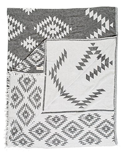 Bersuse 100% Cotton Teotihuacan XL Throw Blanket Turkish Towel Beach Blanket - Beach Camping Essentials - 75x90 Inches, Black - color: Black