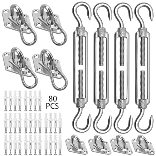 HYASIA Sun Shade Sail Hardware Kit 6 Inch for Rectangle & Triangle Shade Sail Install, Stainless Steel ShadeSail Fixing Accessories for Outdoor Patio Canopy Garden, Heavy Duty Awning Attachment 80 Set - color: Silver, size: M6-80PCS