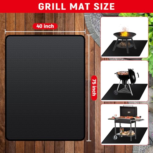 75 x 40 inch Under Grill Mats for Outdoor Grill, Double-Sided Fireproof, Oil and Waterproof Protective Mat for Grass and Deck, Outerdoor BBQ Fire Pit Fireplace Mat - color: 75x40 inch